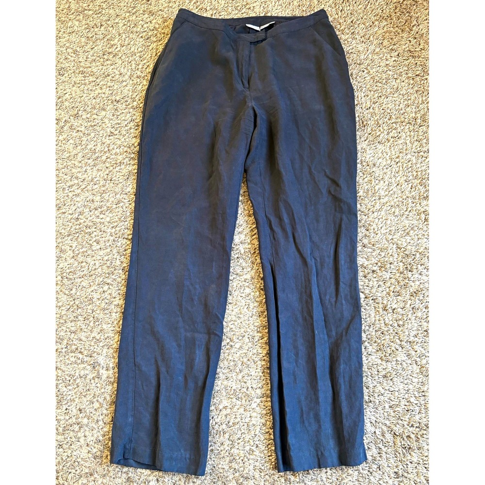 Spiegel VTG Women's Black Solid Silk and Linen Straight-Leg Dress Pants size 12